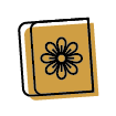 Icon of a book. The cover is a flower.